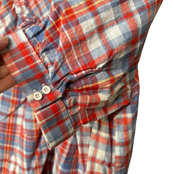 🔹5/$25🔹 Terra & Sky Red Blue Plaid Ruffle Woven Short Sleeve Top 0X (14W) - Picture 7 of 13